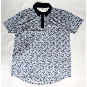BYLT Shirt Mens Large White Blue Floral Print Performance Polo Short Sleeve Golf